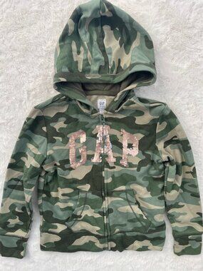 SALE! Gap Kids Camo Sequin Logo Zip Hoodie Size S